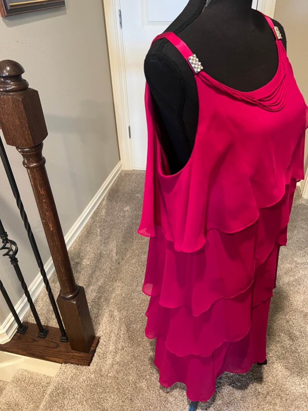 S.L. Fashions Hot Pink Layered Midi Dress with Embellished Straps - Picture 6 of 11